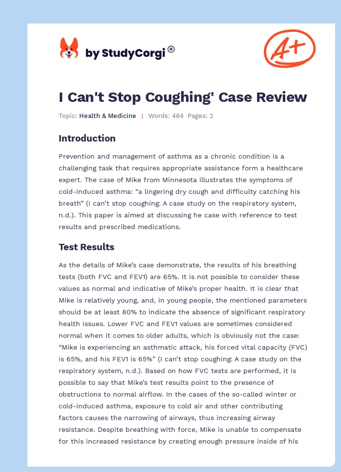 I Can't Stop Coughing' Case Review. Page 1
