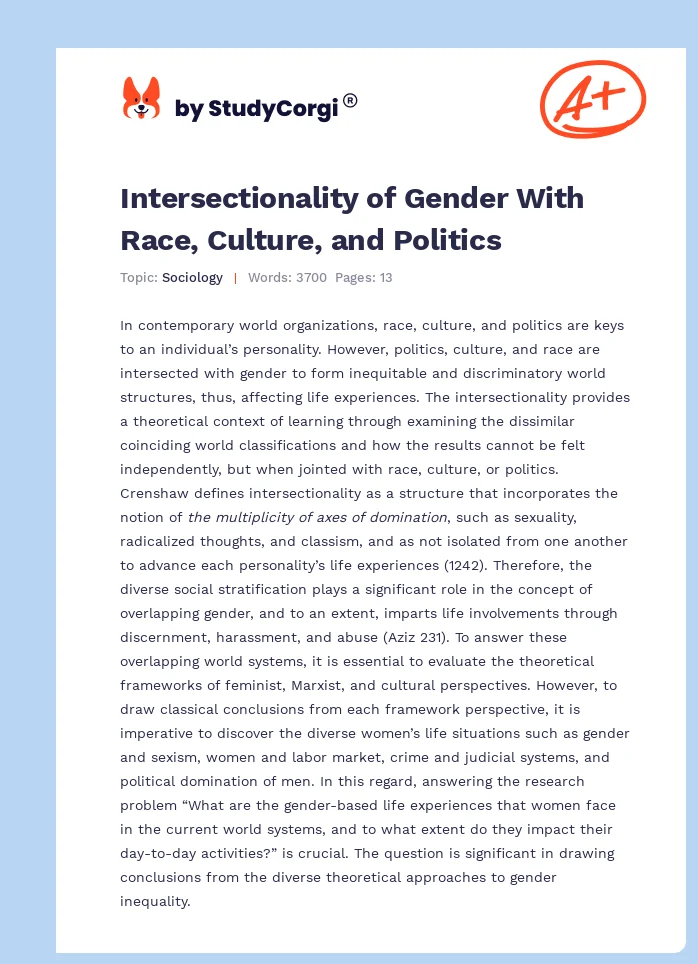 Intersectionality of Gender With Race, Culture, and Politics. Page 1