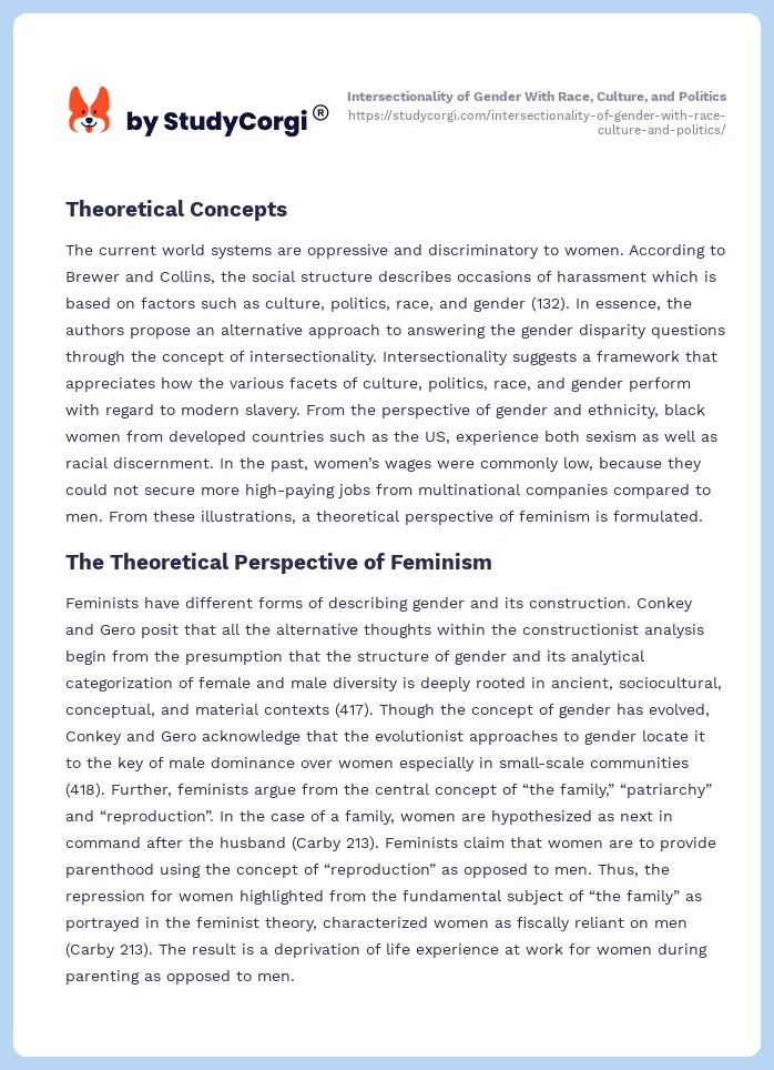Intersectionality of Gender With Race, Culture, and Politics. Page 2