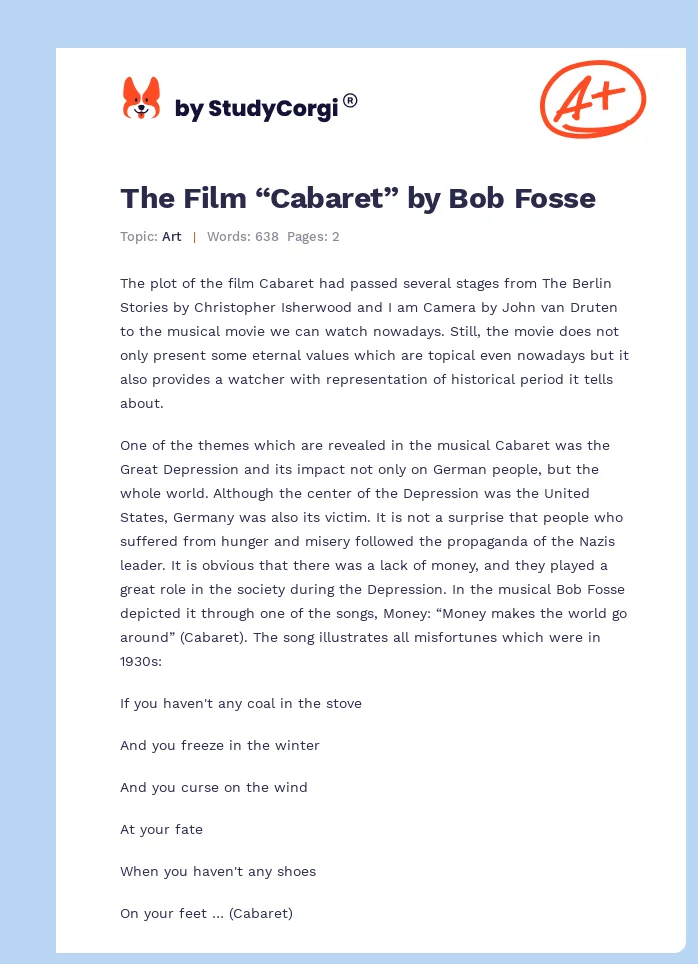The Film “Cabaret” by Bob Fosse. Page 1