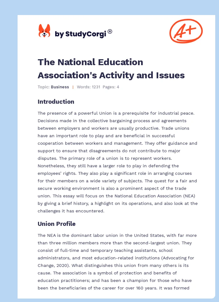The National Education Association's Activity and Issues. Page 1