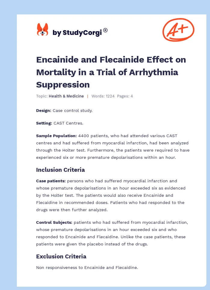 Encainide and Flecainide Effect on Mortality in a Trial of Arrhythmia Suppression. Page 1