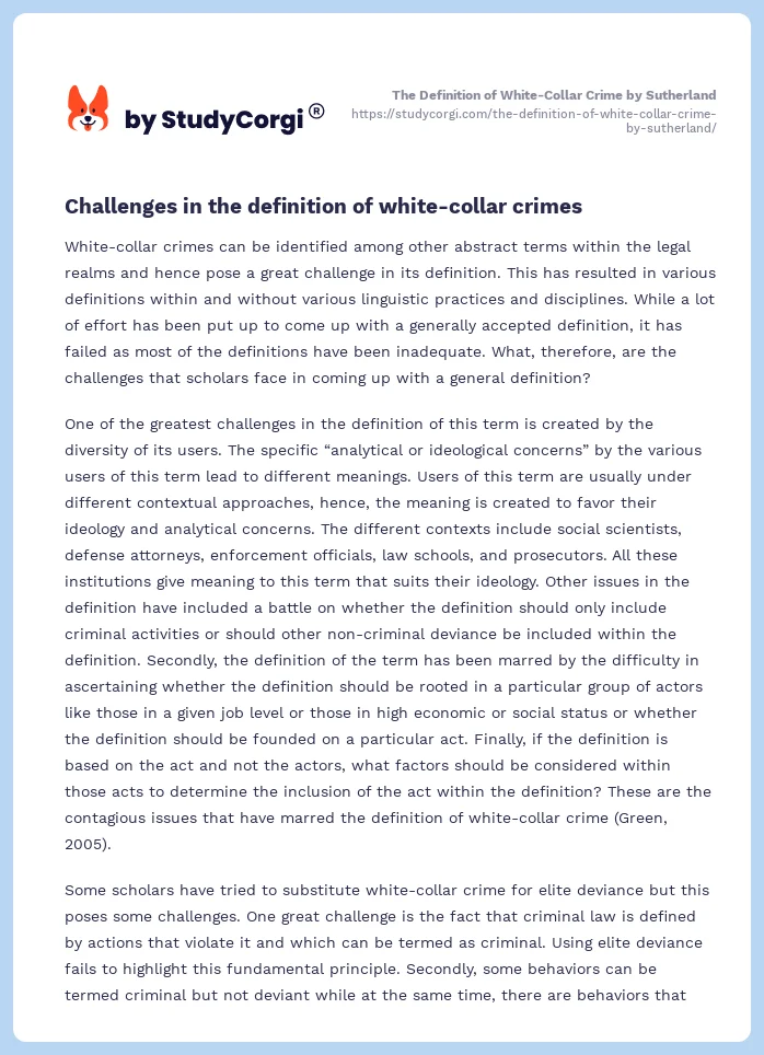 The Definition of White-Collar Crime by Sutherland. Page 2