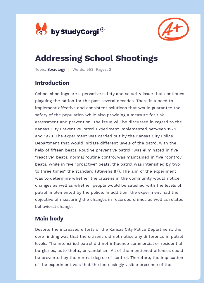 Addressing School Shootings. Page 1