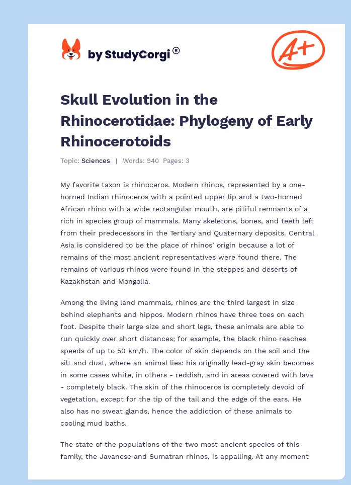 Skull Evolution in the Rhinocerotidae: Phylogeny of Early Rhinocerotoids. Page 1