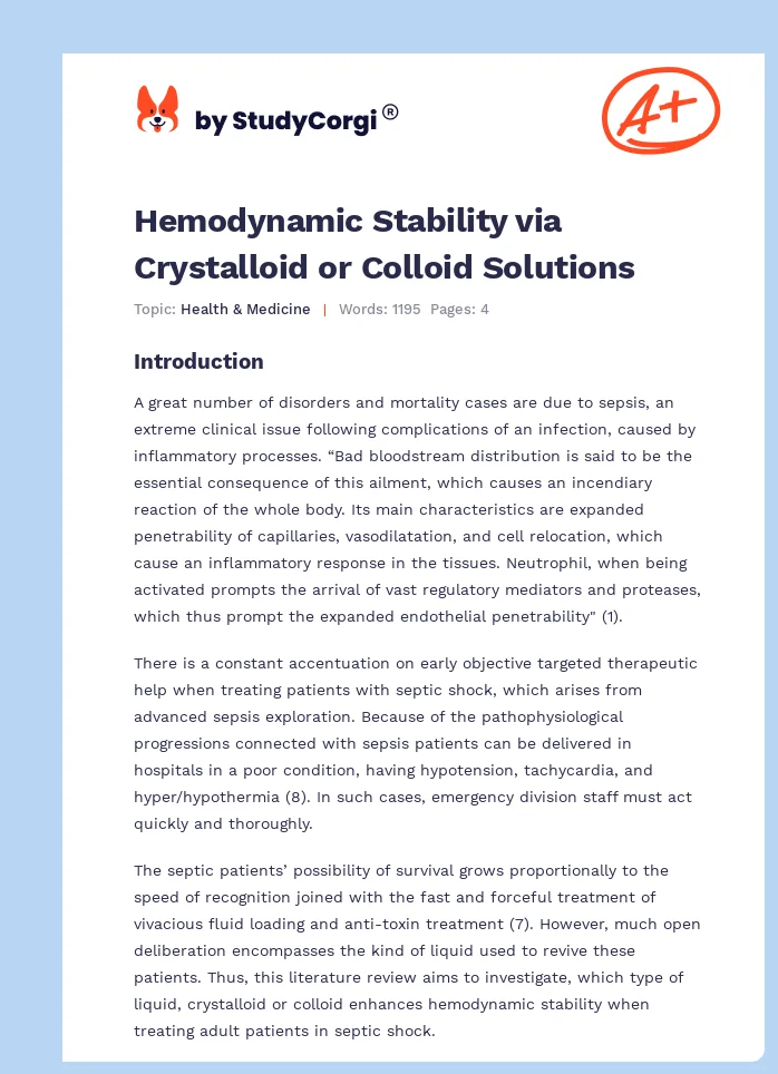Hemodynamic Stability via Crystalloid or Colloid Solutions. Page 1
