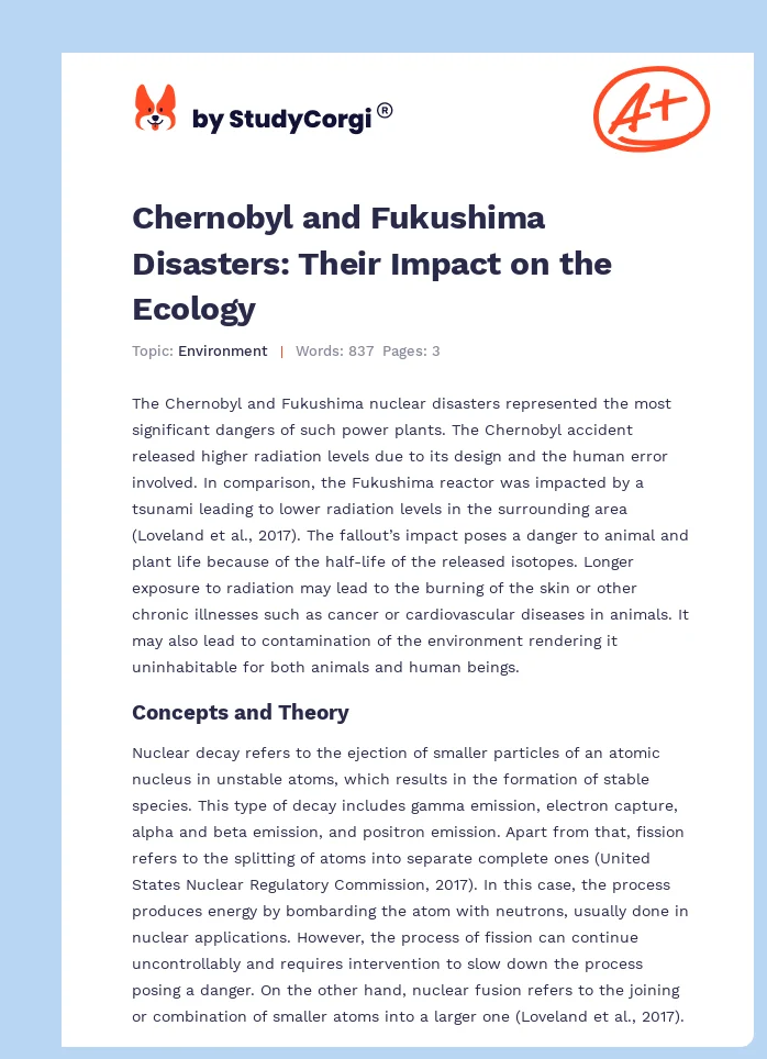 Chernobyl and Fukushima Disasters: Their Impact on the Ecology. Page 1