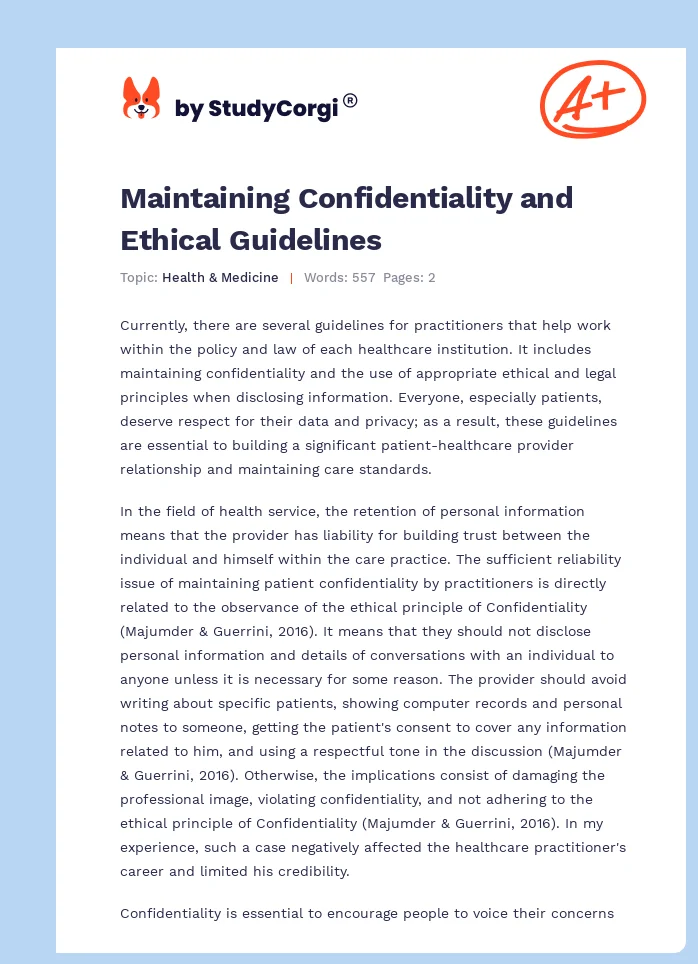 Maintaining Confidentiality and Ethical Guidelines. Page 1