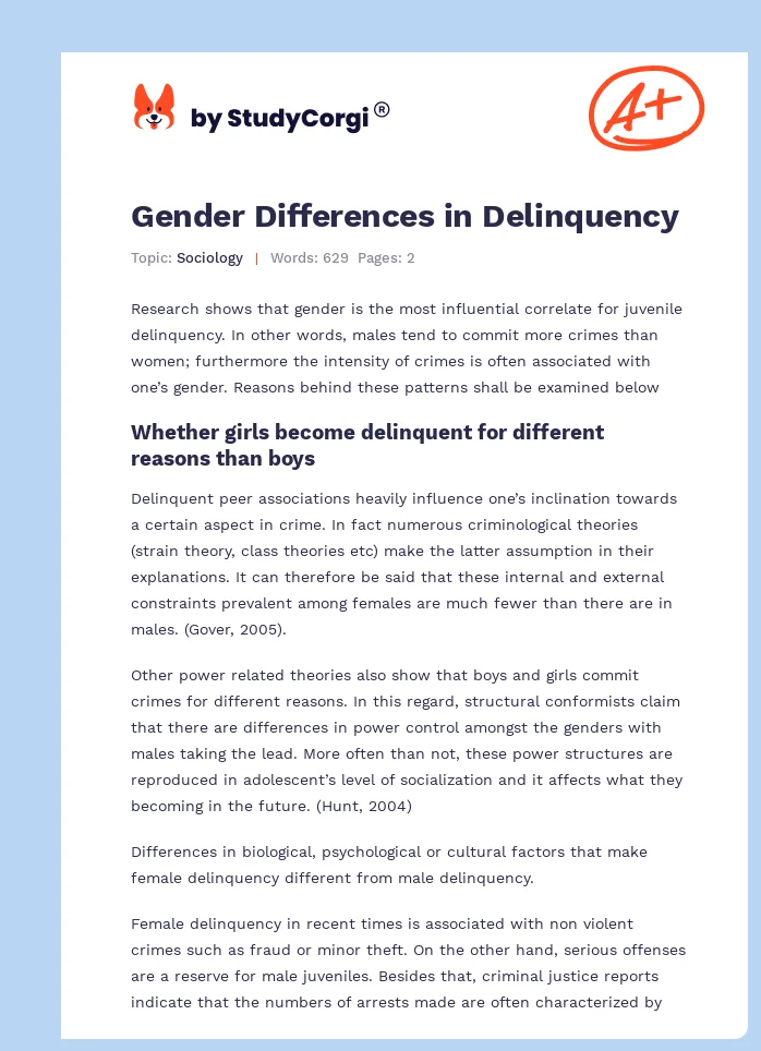 Gender Differences in Delinquency. Page 1