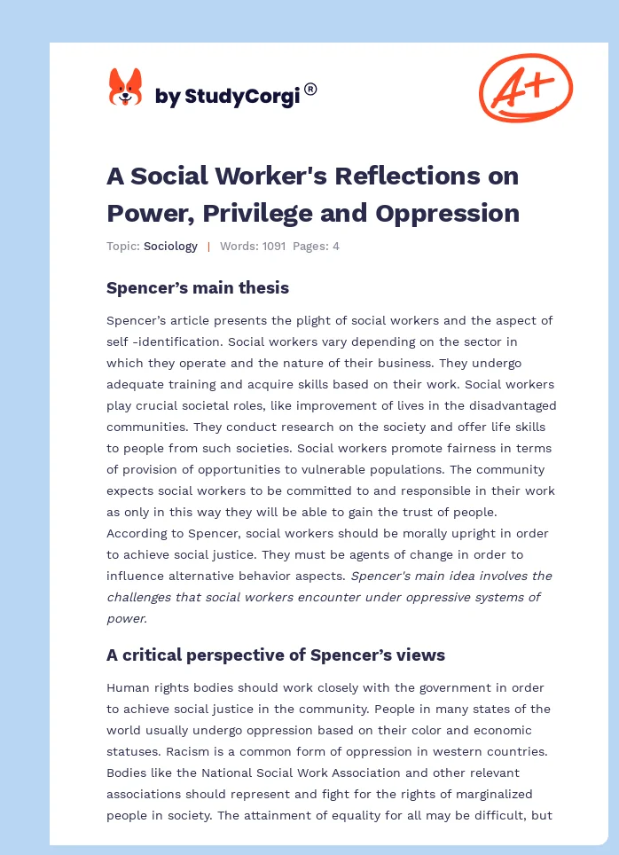 A Social Worker's Reflections on Power, Privilege and Oppression. Page 1