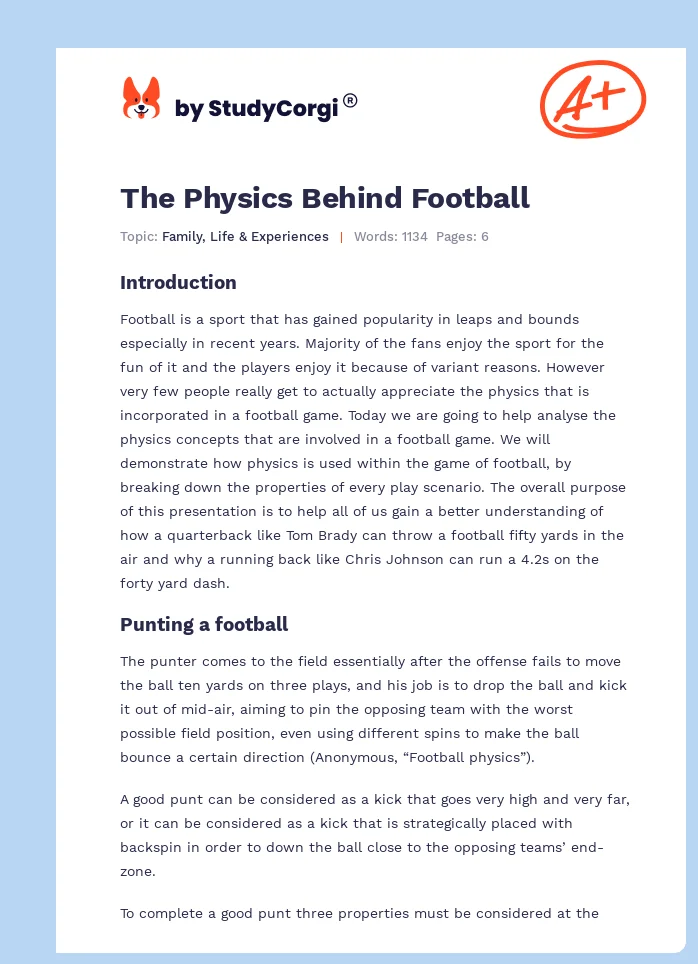 The Physics Behind Football. Page 1