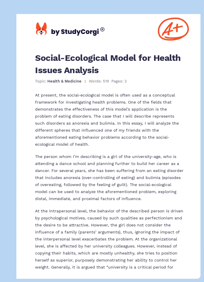 Social-Ecological Model for Health Issues Analysis. Page 1