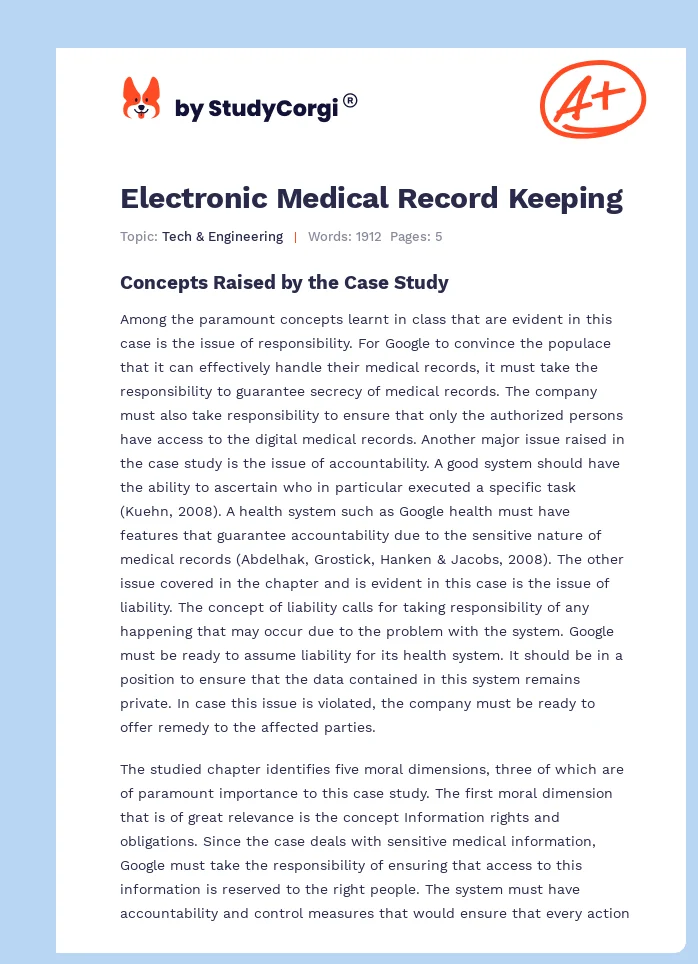 Electronic Medical Record Keeping. Page 1