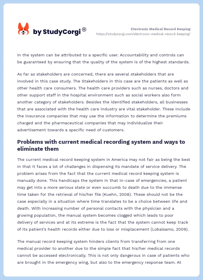 Electronic Medical Record Keeping. Page 2