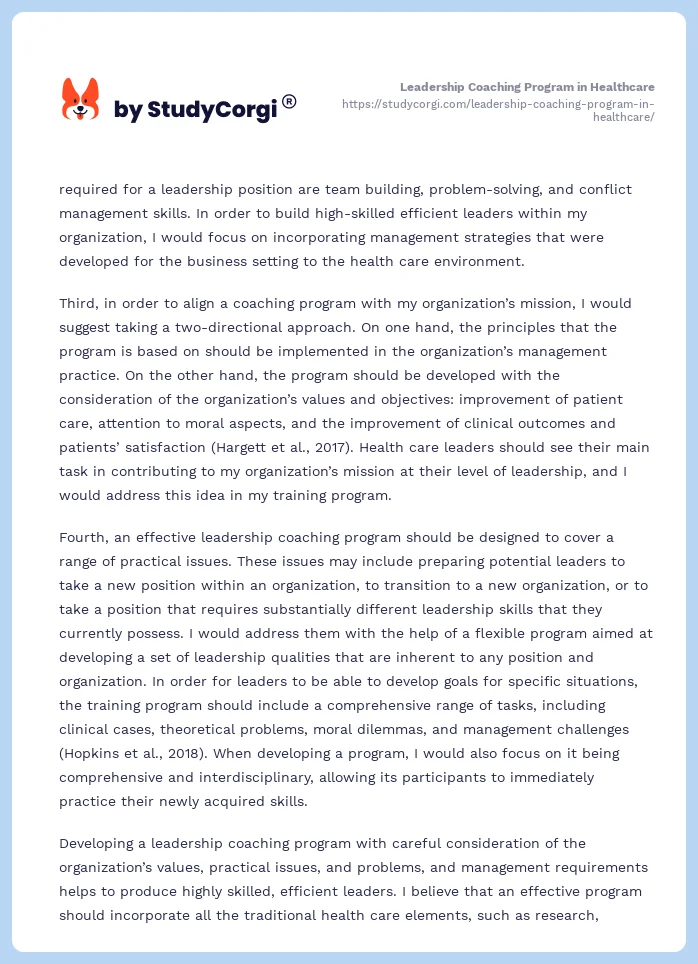 Leadership Coaching Program in Healthcare. Page 2