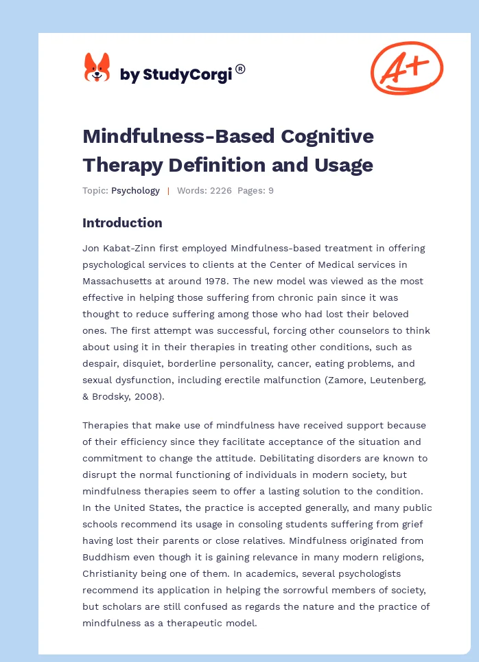 Mindfulness-Based Cognitive Therapy Definition and Usage. Page 1