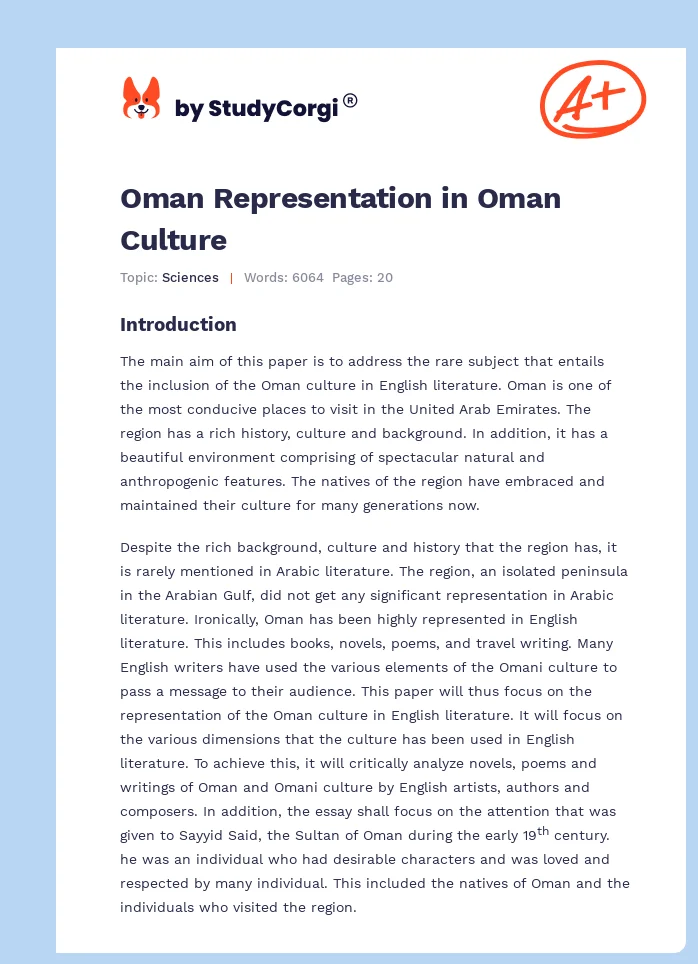 Oman Representation in Oman Culture. Page 1