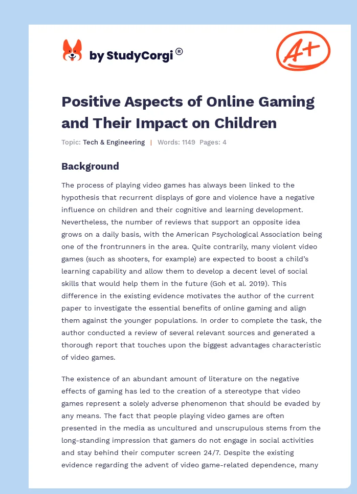 Positive Aspects of Online Gaming and Their Impact on Children. Page 1