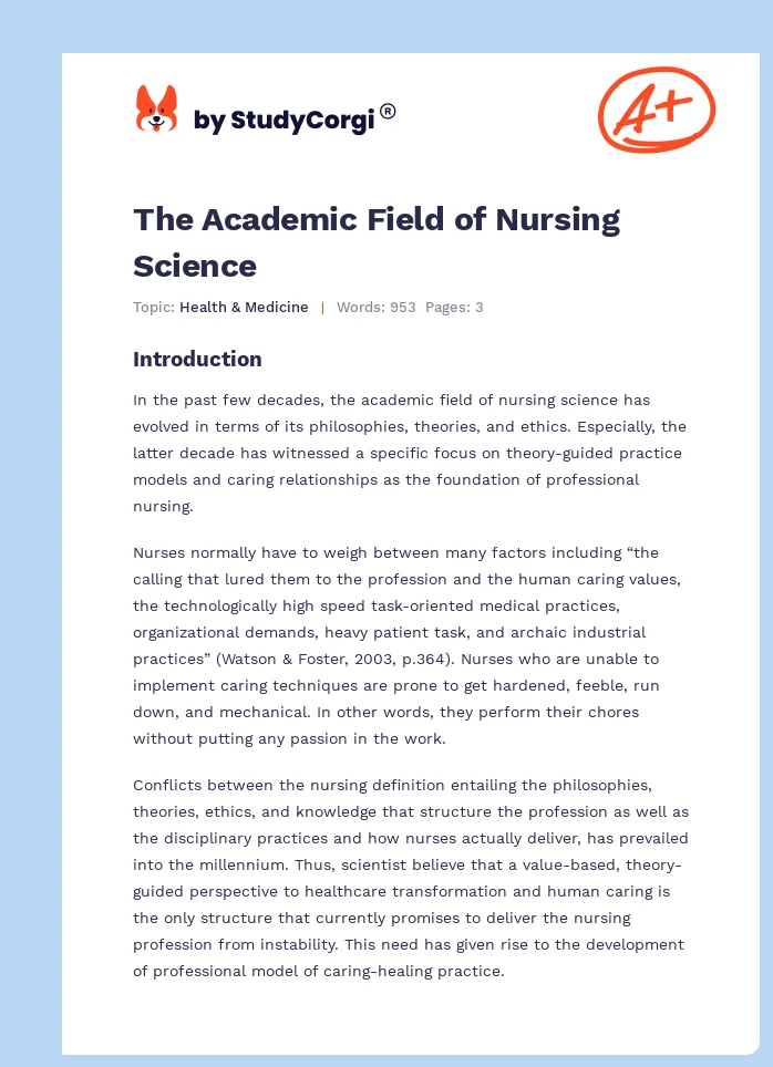 The Academic Field of Nursing Science. Page 1