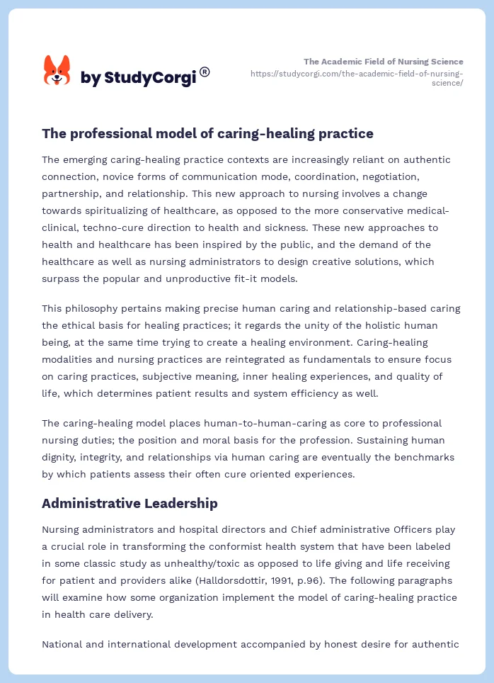 The Academic Field of Nursing Science. Page 2
