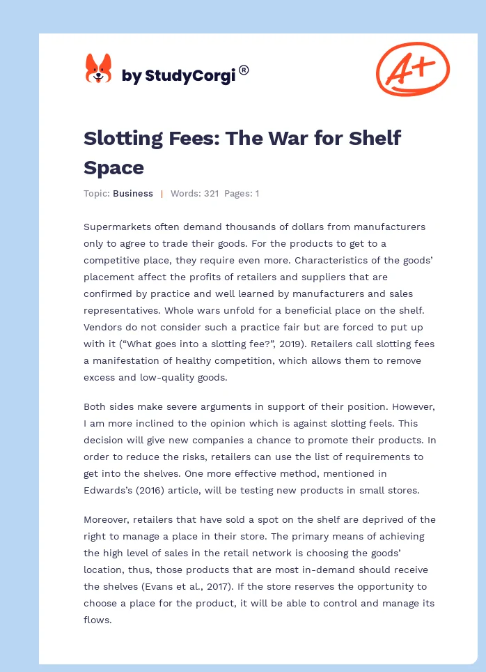 Slotting Fees: The War for Shelf Space. Page 1