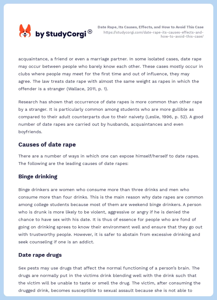 Date Rape, Its Causes, Effects, and How to Avoid This Case. Page 2