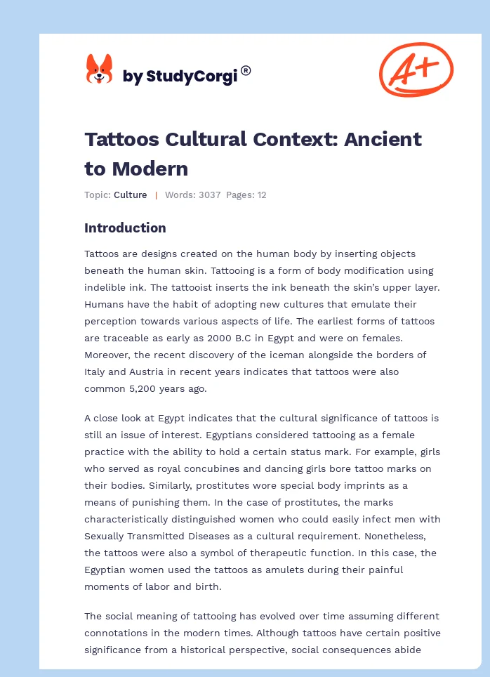 Tattoos Cultural Context: Ancient to Modern. Page 1
