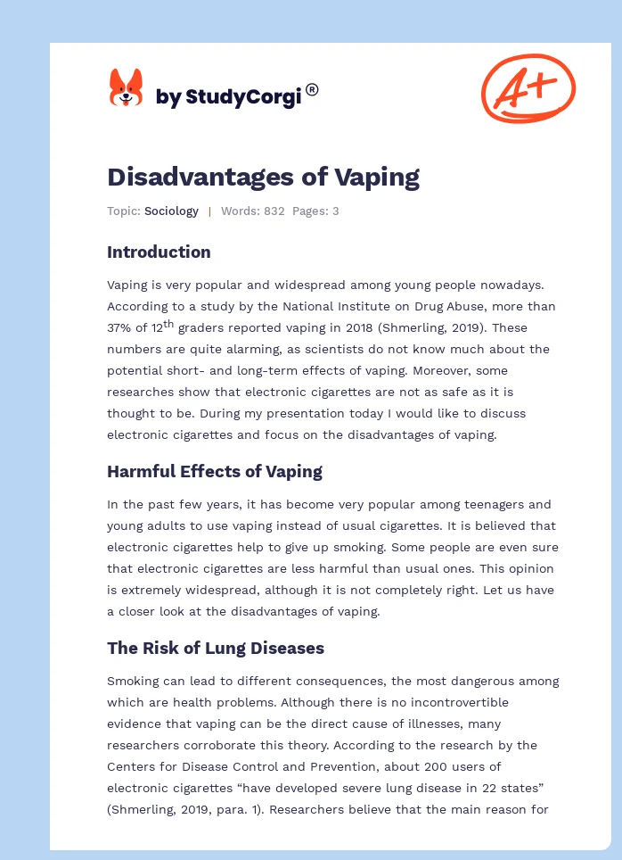 Disadvantages of Vaping. Page 1