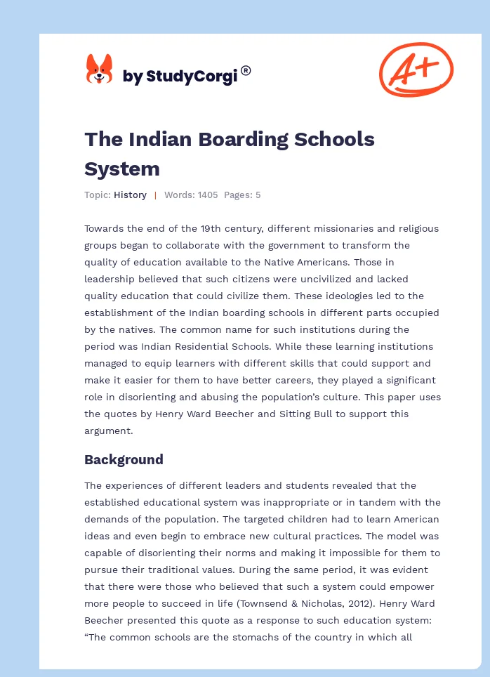 The Indian Boarding Schools System. Page 1