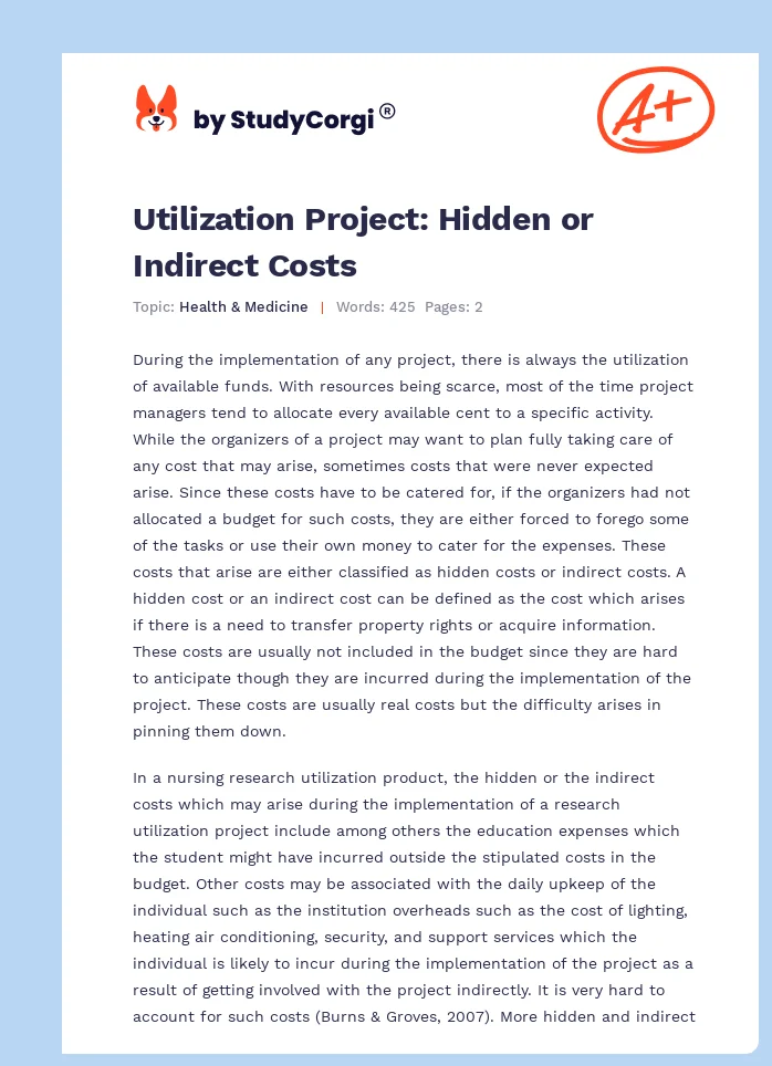 Utilization Project: Hidden or Indirect Costs. Page 1