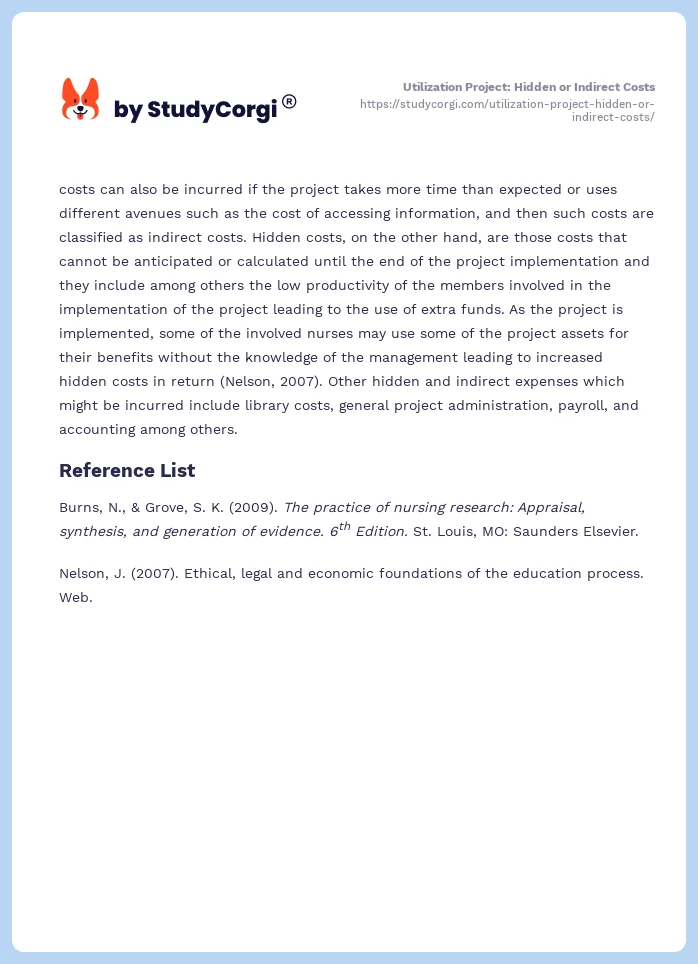 Utilization Project: Hidden or Indirect Costs. Page 2