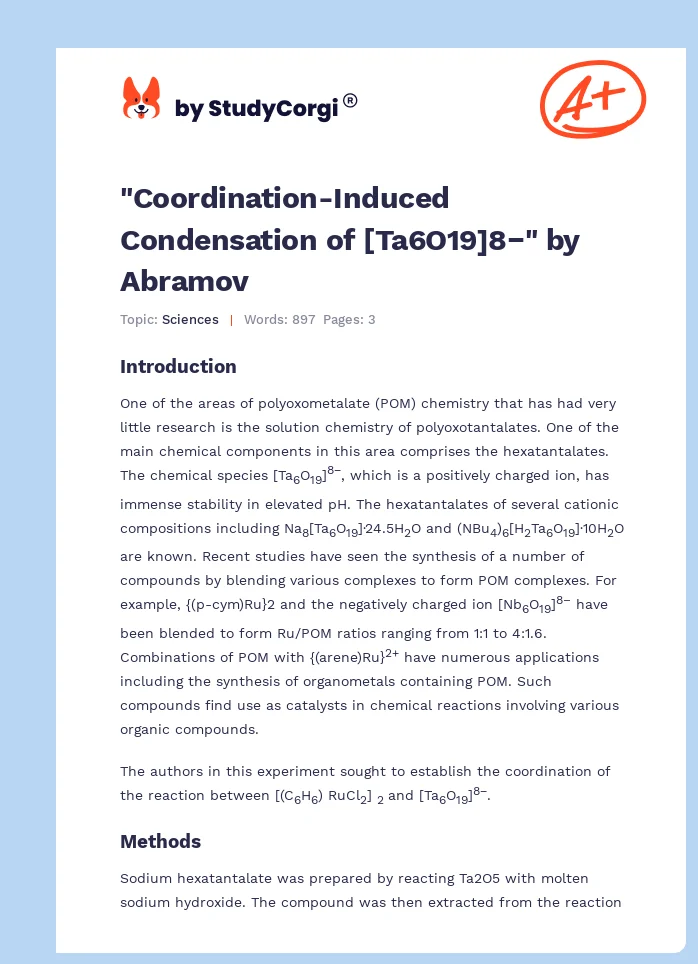 "Coordination-Induced Condensation of [Ta6O19]8−" by Abramov. Page 1