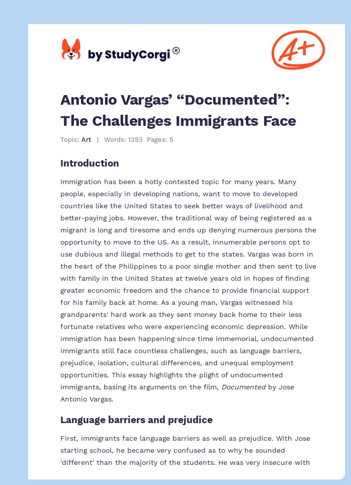 Antonio Vargas’ “Documented”: The Challenges Immigrants Face. Page 1