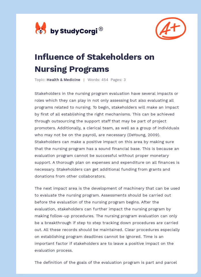 Influence of Stakeholders on Nursing Programs. Page 1