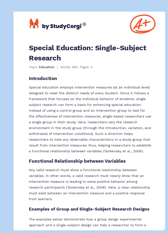 Special Education: Single-Subject Research. Page 1