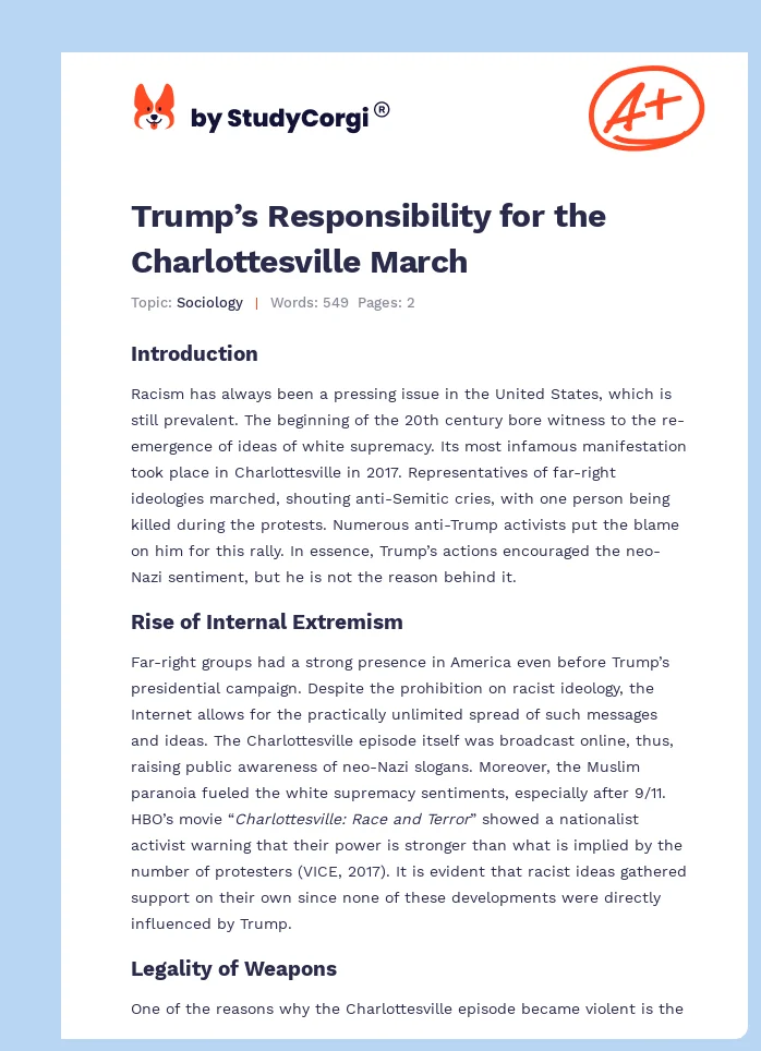 Trump’s Responsibility for the Charlottesville March. Page 1