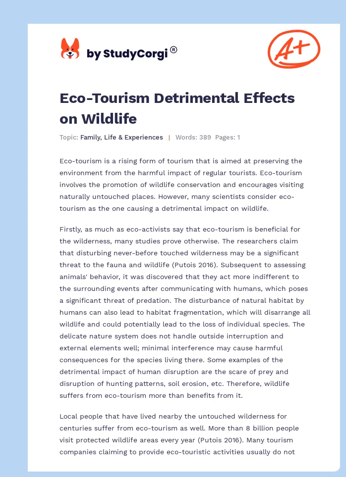 Eco-Tourism Detrimental Effects on Wildlife. Page 1