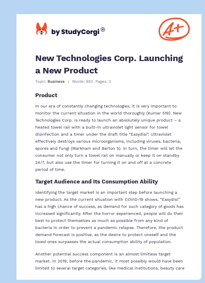 New Technologies Corp. Launching a New Product. Page 1