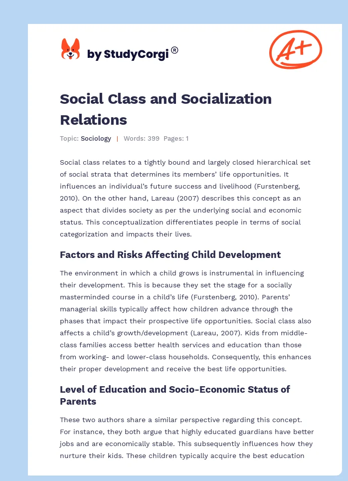 Social Class and Socialization Relations. Page 1