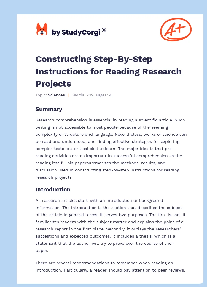 Constructing Step-By-Step Instructions for Reading Research Projects. Page 1