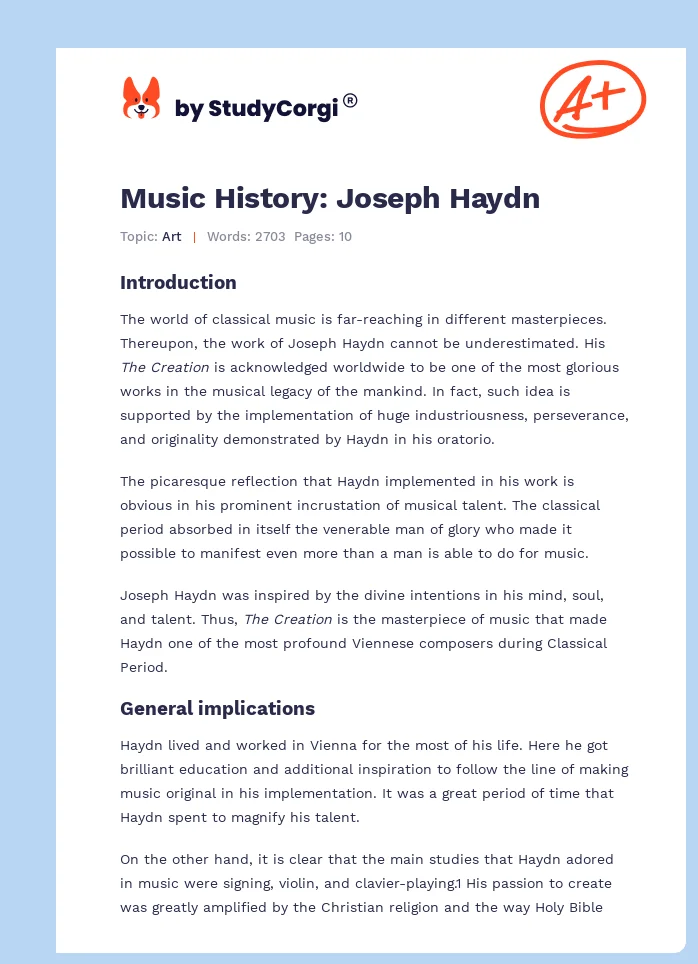 Music History: Joseph Haydn. Page 1