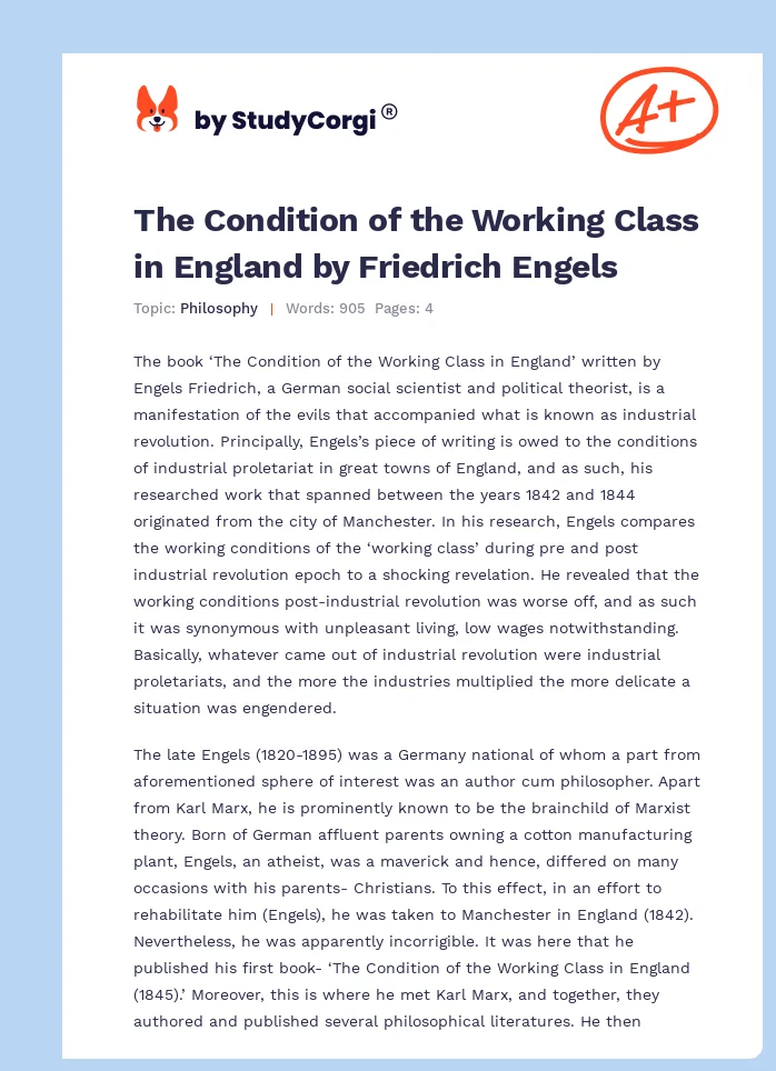 The Condition of the Working Class in England by Friedrich Engels. Page 1