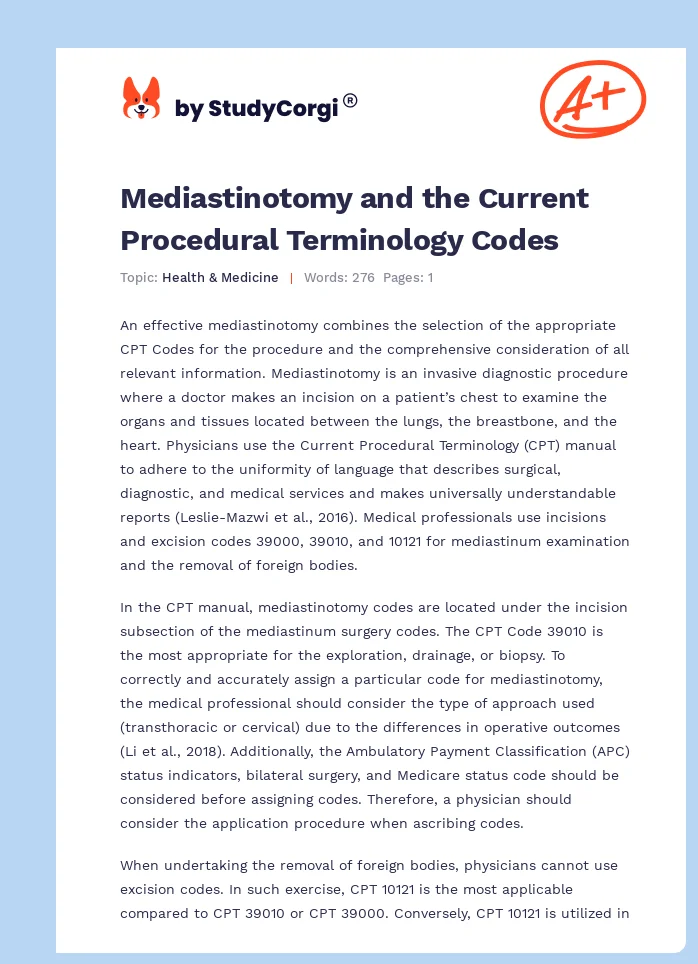 Mediastinotomy and the Current Procedural Terminology Codes. Page 1