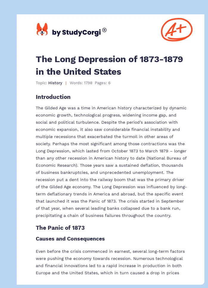 The Long Depression of 1873-1879 in the United States. Page 1