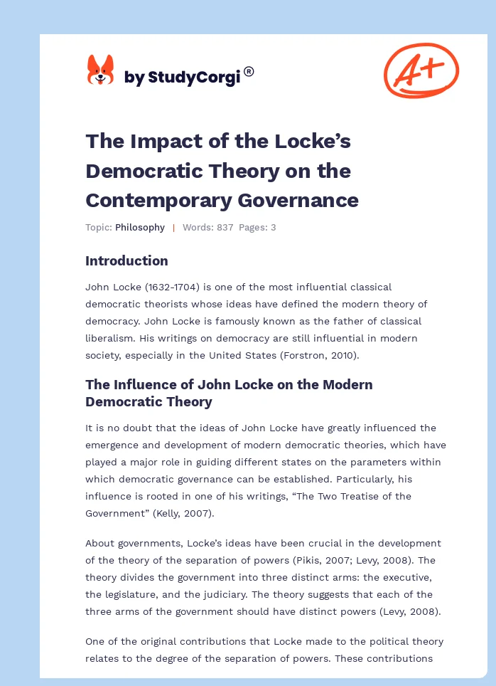 The Impact of the Locke’s Democratic Theory on the Contemporary Governance. Page 1