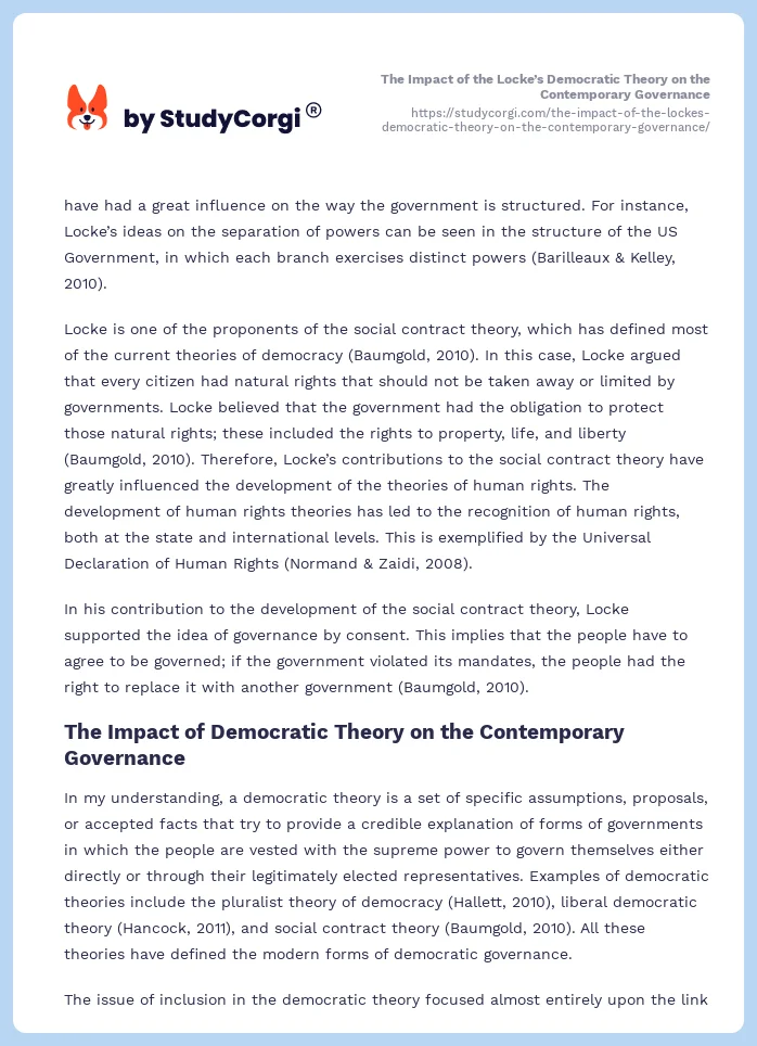 The Impact of the Locke’s Democratic Theory on the Contemporary Governance. Page 2