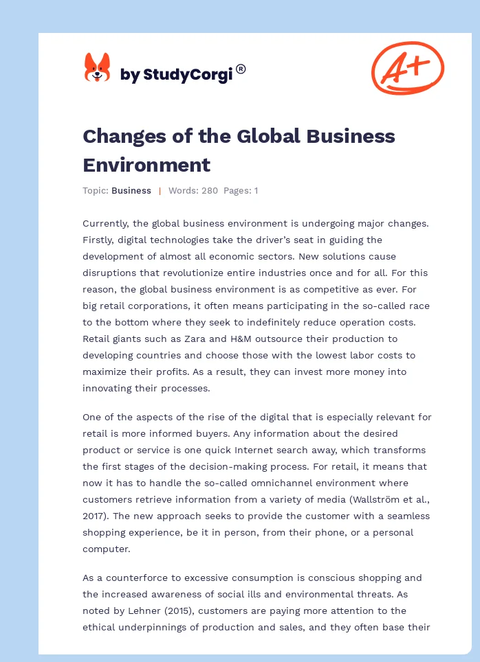 Changes of the Global Business Environment. Page 1