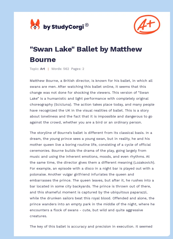 "Swan Lake" Ballet by Matthew Bourne. Page 1