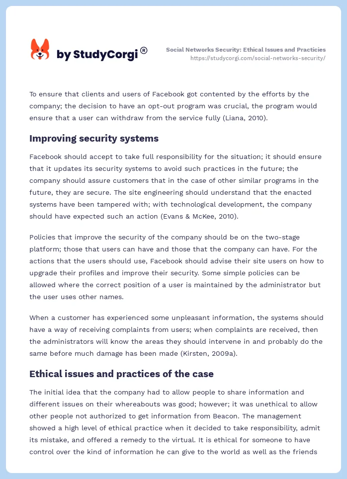 Social Networks Security: Ethical Issues and Practicies. Page 2