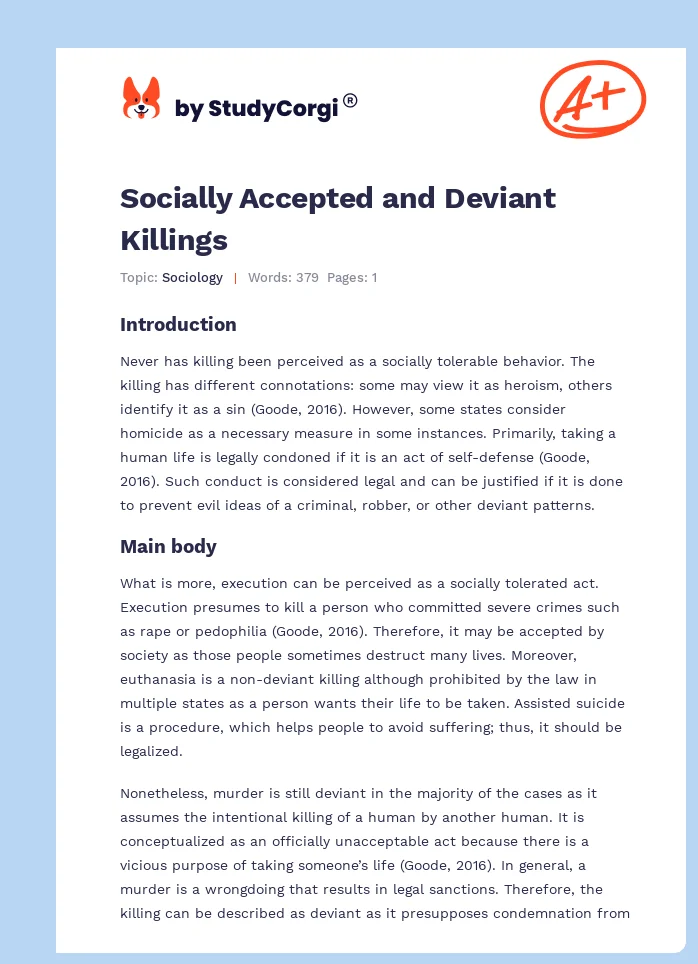 Socially Accepted and Deviant Killings. Page 1